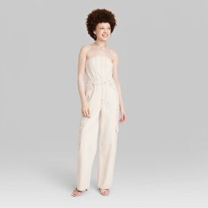 wild fable Strapless Denim Cargo Jumpsuit in Off-White Tan Women’s Size XS & S